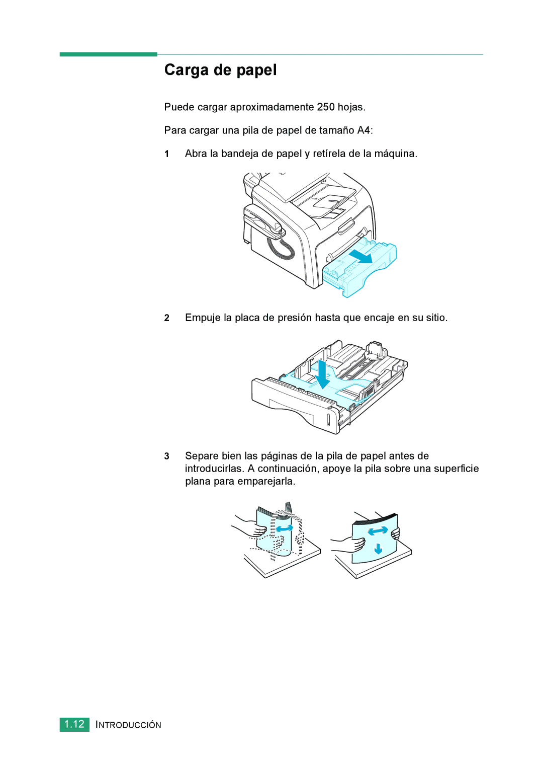 Samsung 560 manual Carga de papel 