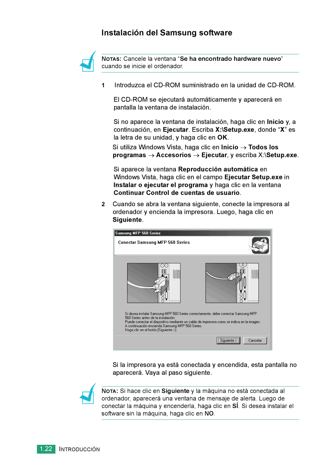 Samsung 560 manual Instalación del Samsung software 