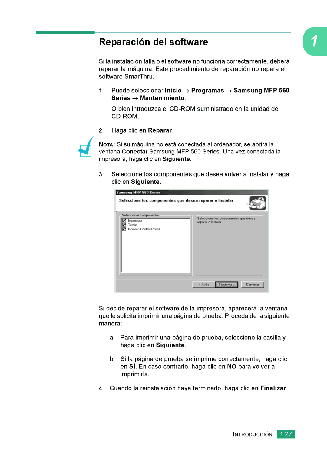 Samsung 560 manual Reparación del software 