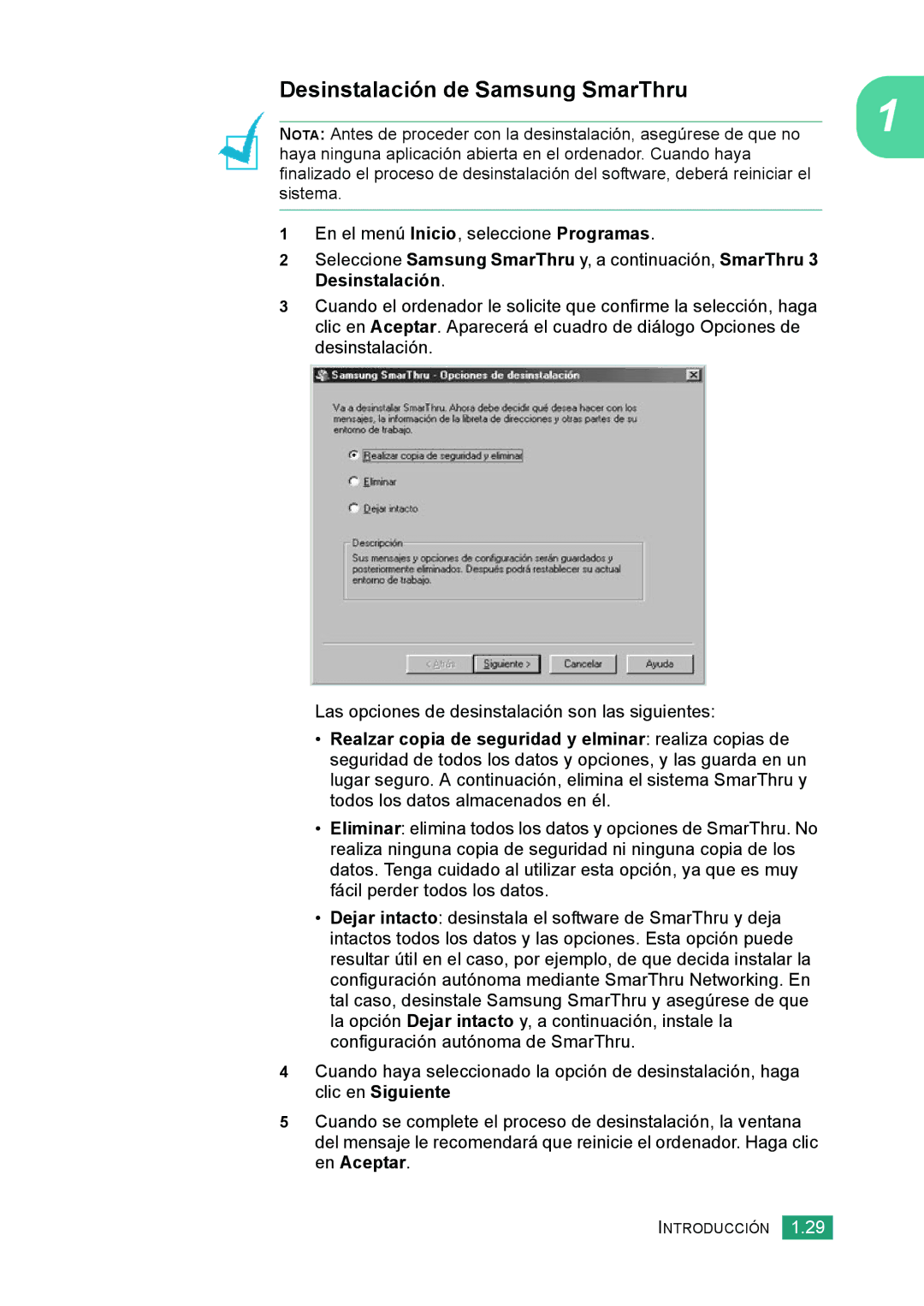 Samsung 560 manual Desinstalación de Samsung SmarThru 