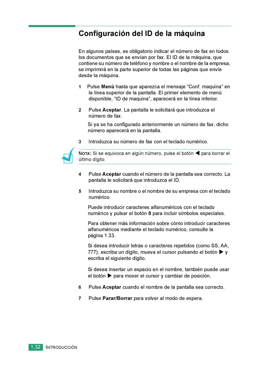 Samsung 560 manual Configuración del ID de la máquina 