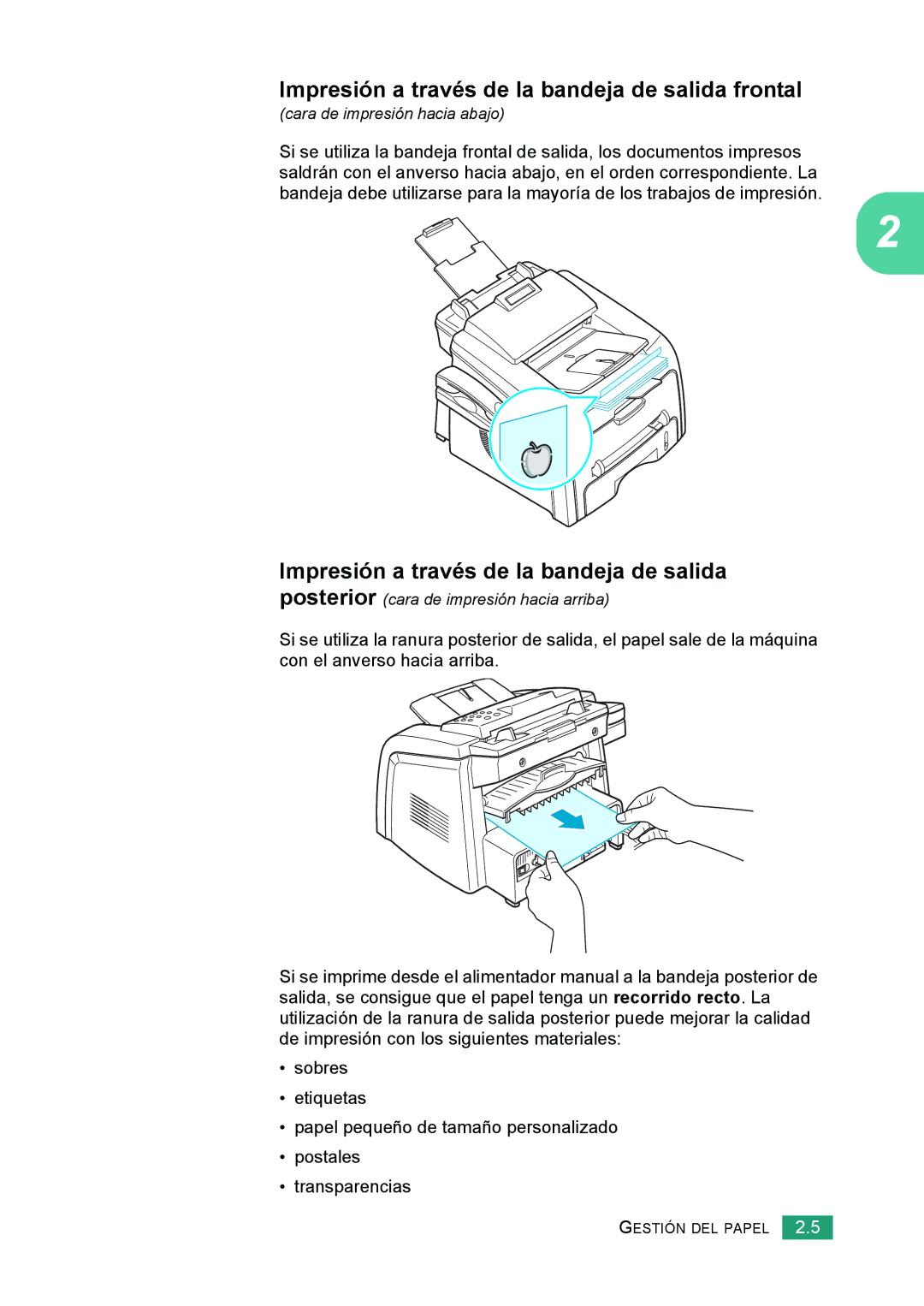 Samsung 560 manual Impresión a través de la bandeja de salida frontal 