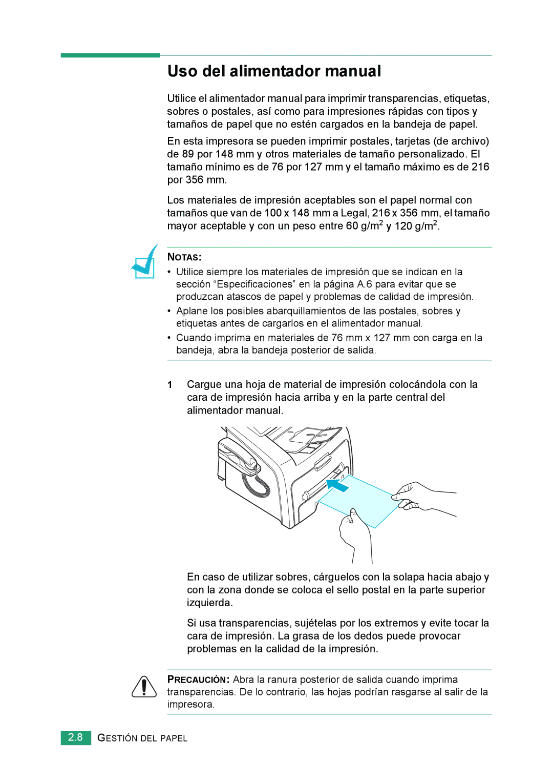 Samsung 560 Uso del alimentador manual 