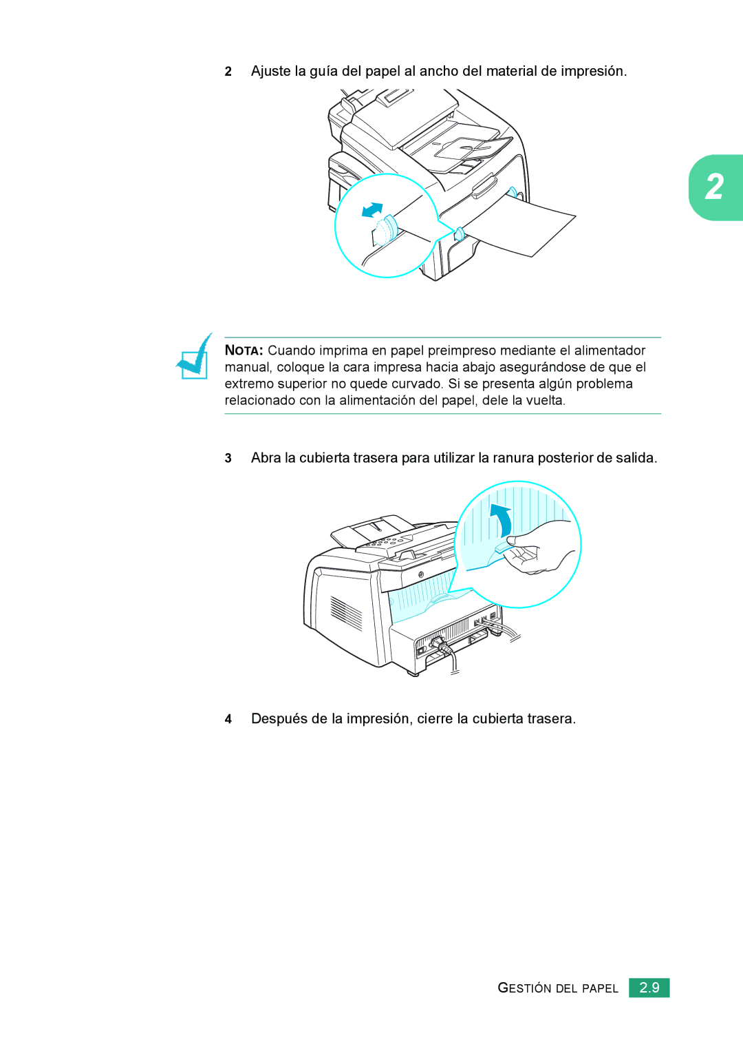 Samsung 560 manual Ajuste la guía del papel al ancho del material de impresión 