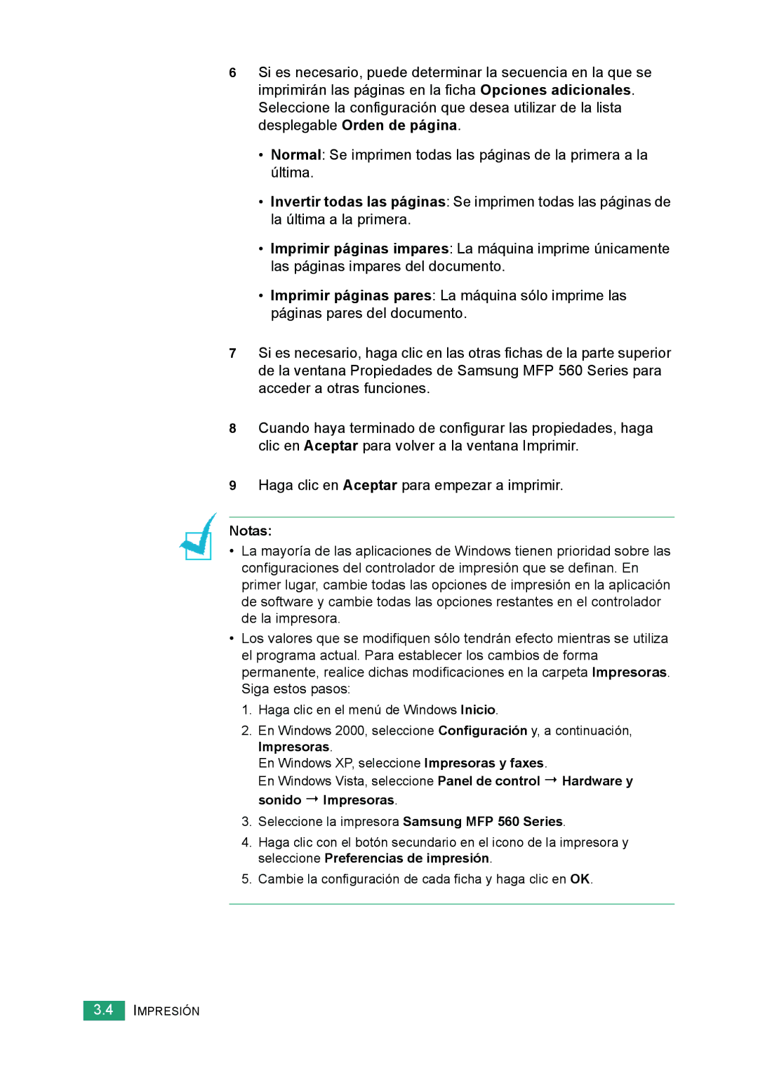 Samsung 560 manual Notas, Sonido Impresoras 