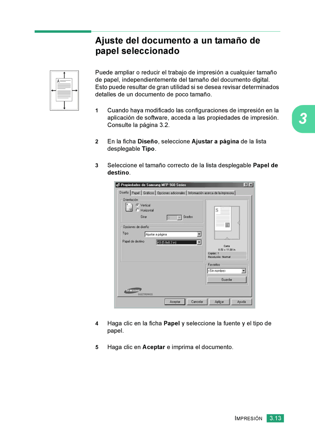 Samsung 560 manual Ajuste del documento a un tamaño de papel seleccionado 