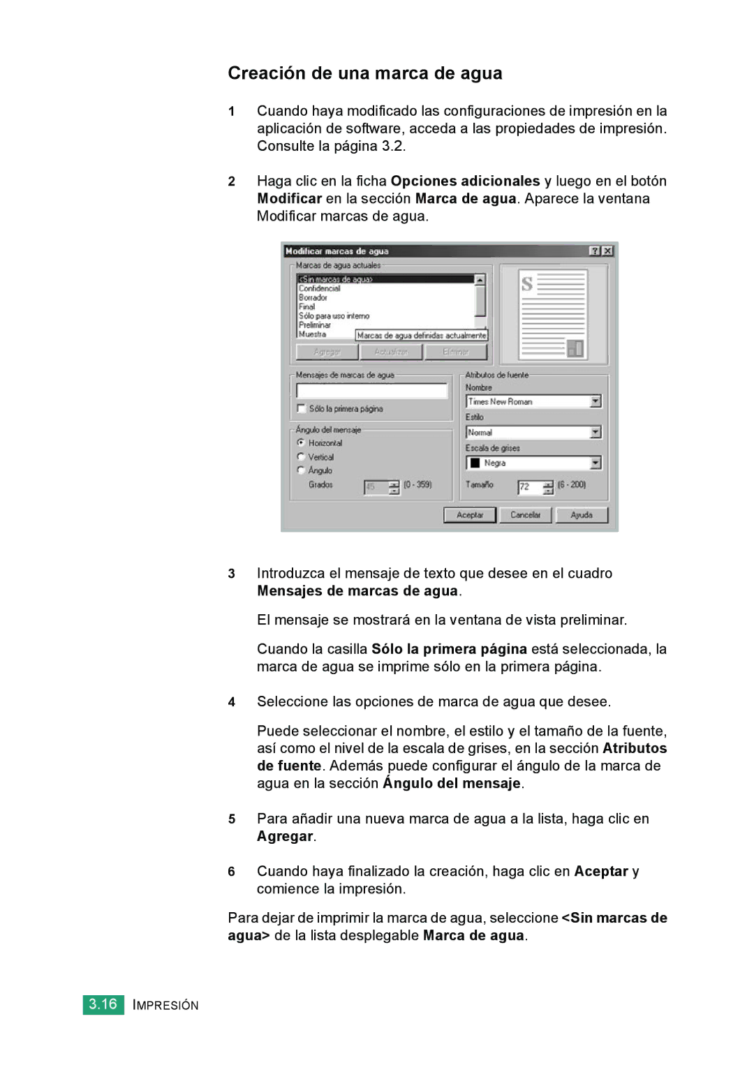 Samsung 560 manual Creación de una marca de agua 