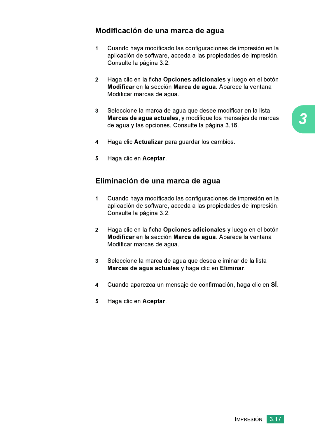 Samsung 560 manual Modificación de una marca de agua, Eliminación de una marca de agua 