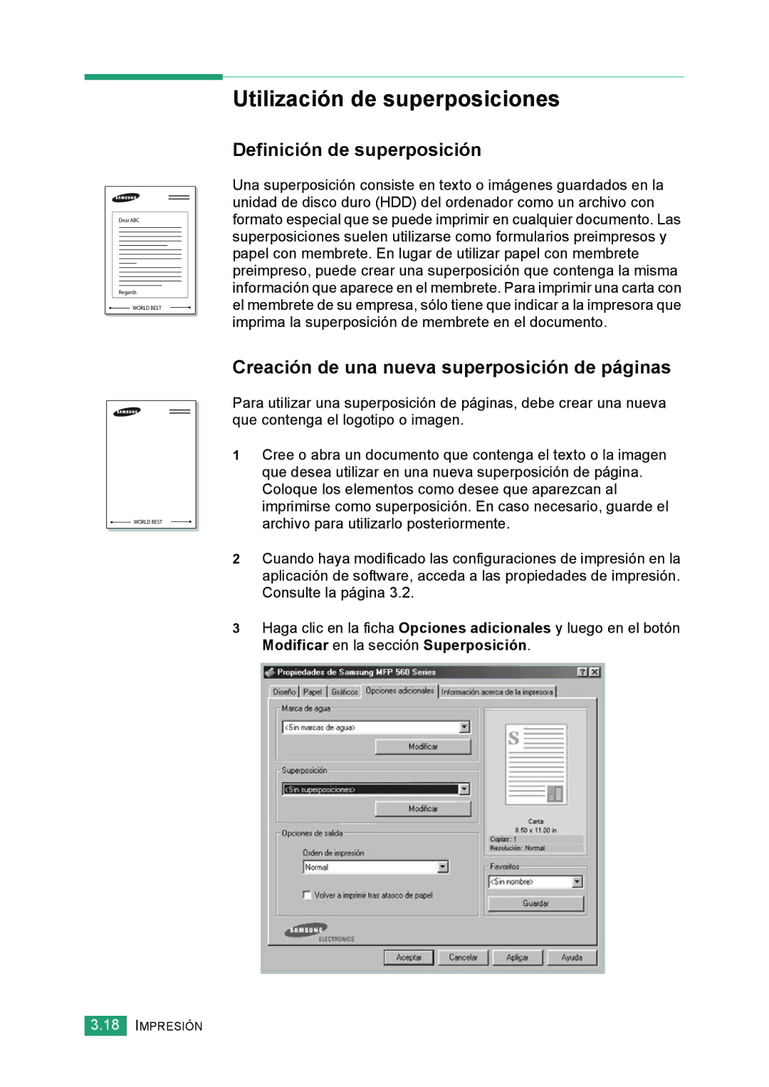 Samsung 560 Utilización de superposiciones, Definición de superposición, Creación de una nueva superposición de páginas 