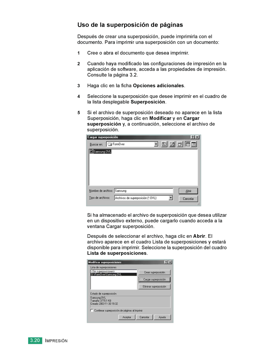 Samsung 560 manual Uso de la superposición de páginas 