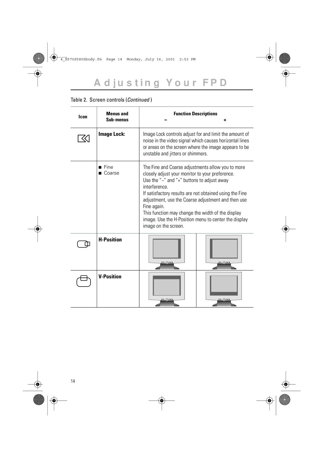 Samsung 570STFT, 580STFT manual Image Lock, Position 