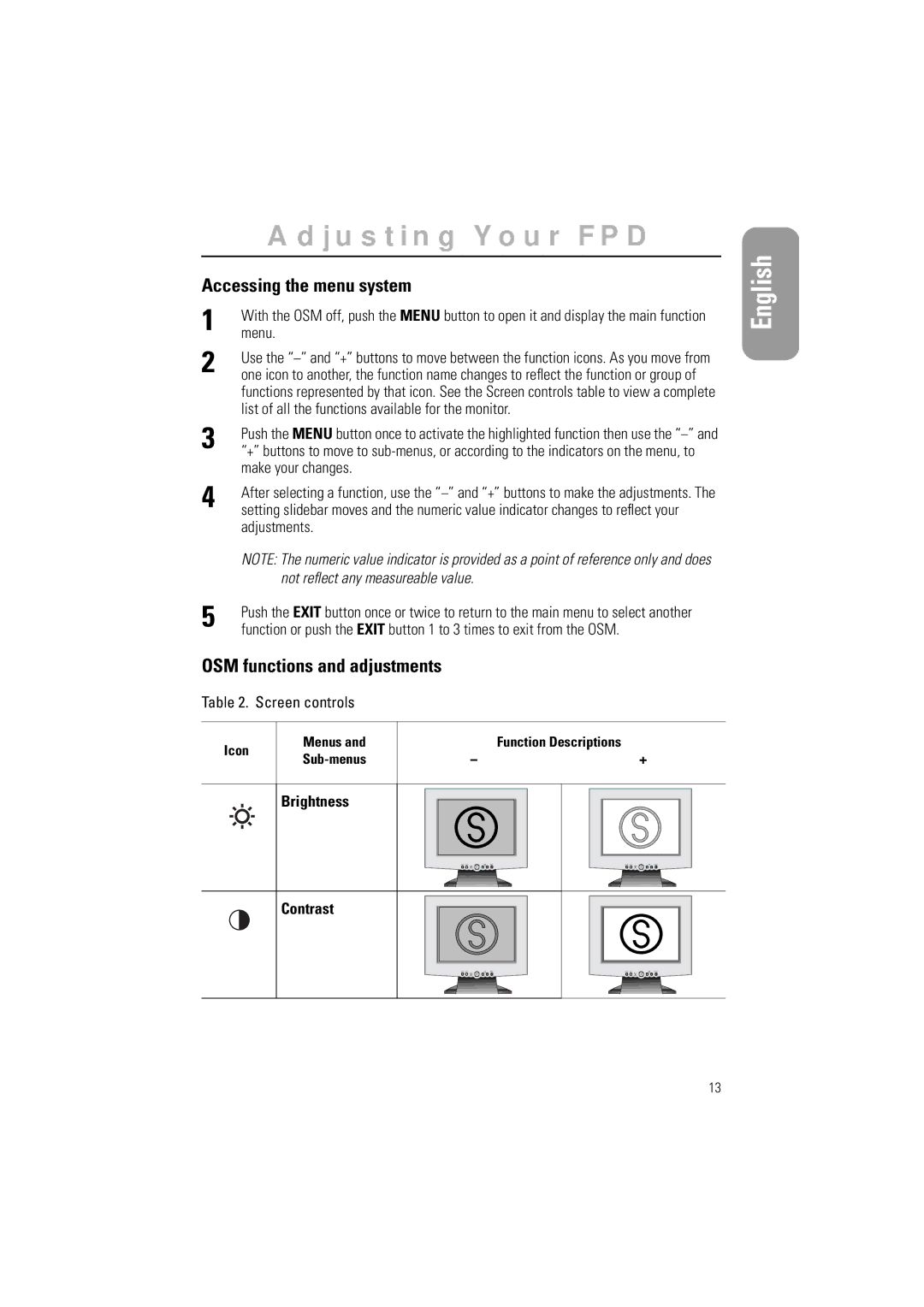 Samsung RN15LSBPN/EDC, 570STFT, CN15LSPS/EDC Accessing the menu system, OSM functions and adjustments, Brightness Contrast 