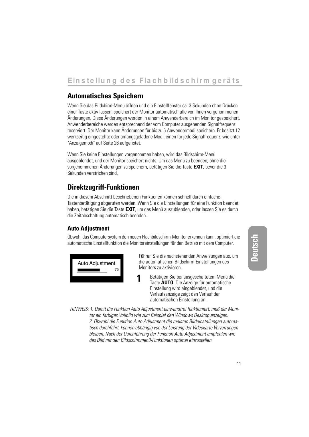 Samsung CN15LSBAN/EDC, 570STFT, CN15LSPS/EDC manual Automatisches Speichern, Direktzugriff-Funktionen, Auto Adjustment 