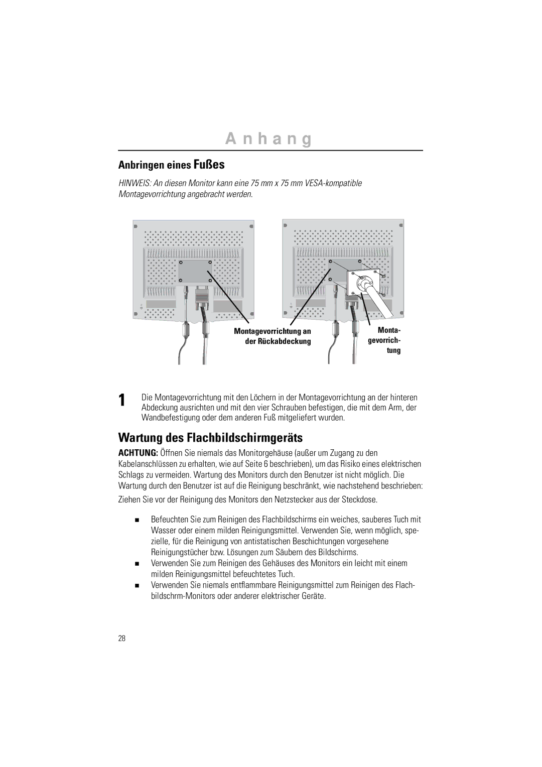 Samsung CN15LSBAN/EDC, 570STFT, CN15LSPS/EDC, CN15LSAPN/EDC manual Wartung des Flachbildschirmgeräts, Anbringen eines Fußes 