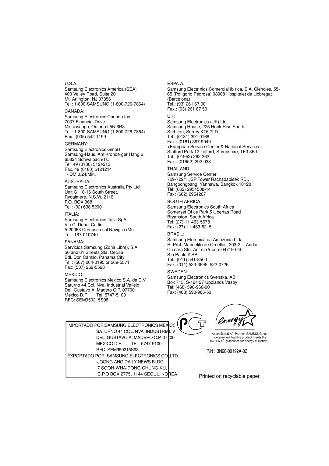 Samsung 570VTFT manual Printed on recyclable paper, Canada 