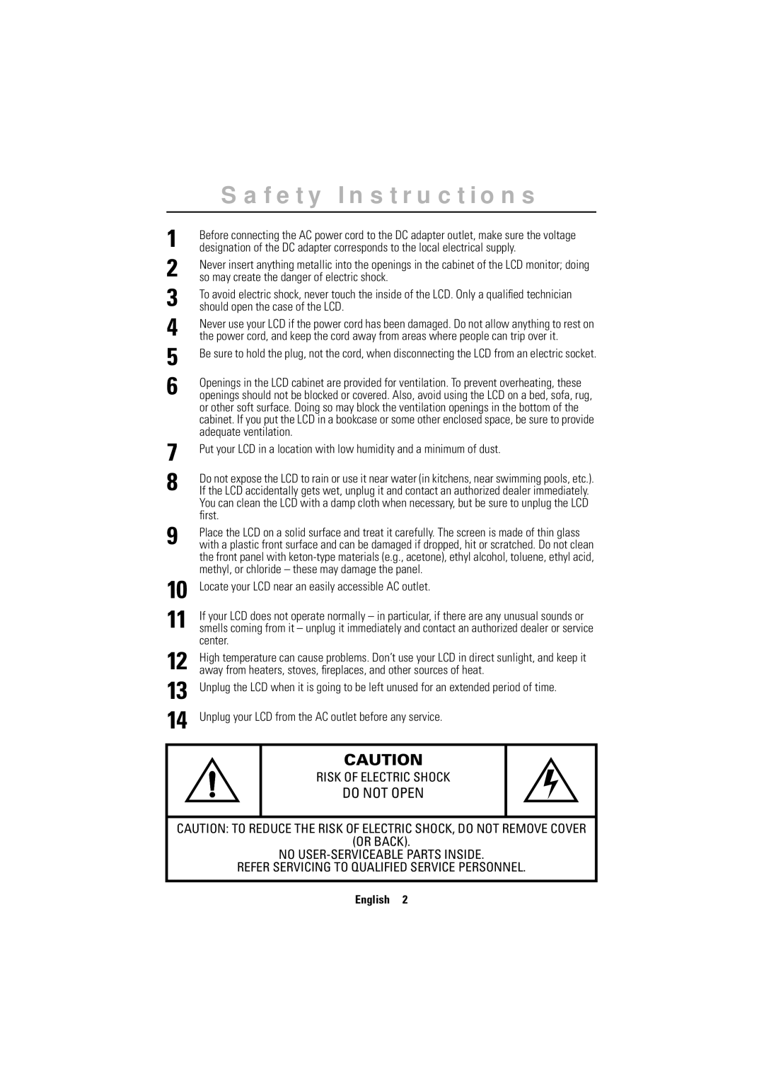 Samsung 570VTFT manual Safety Instructions, Do not Open 