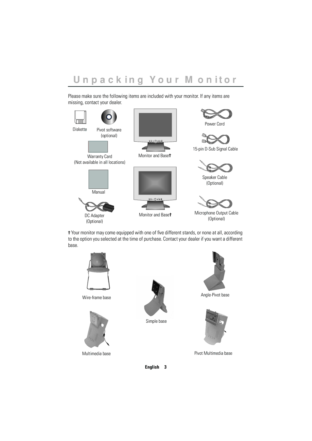 Samsung 570VTFT manual Unpacking Your Monitor 