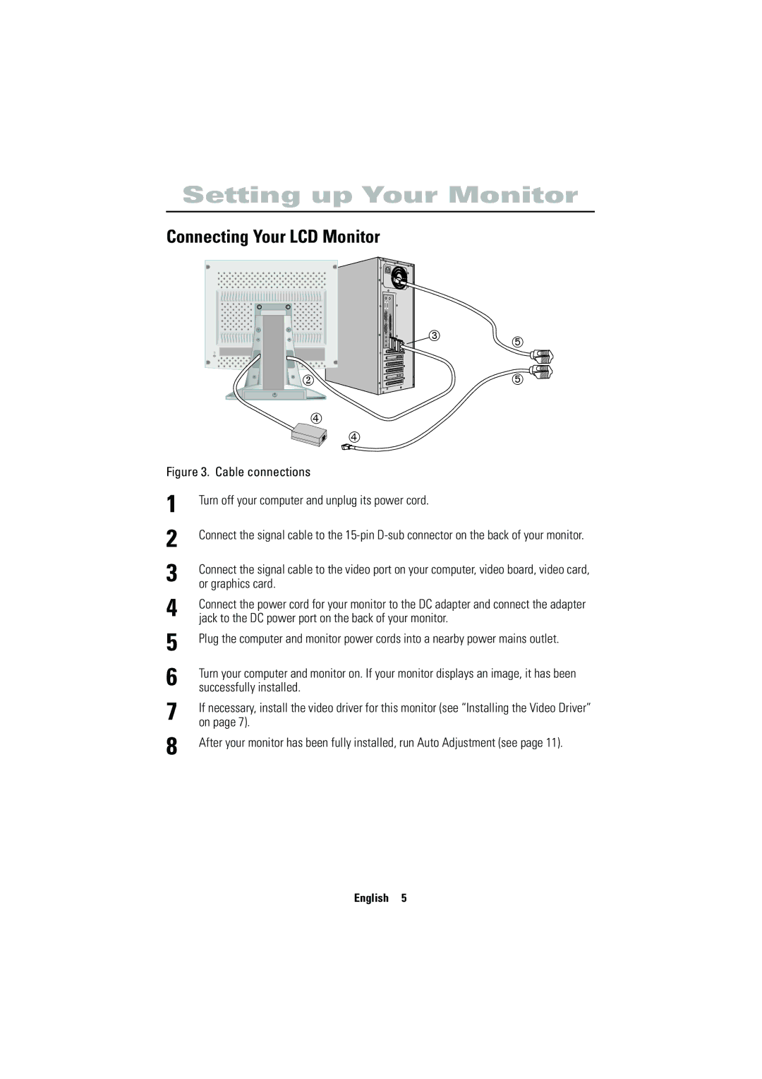 Samsung 570VTFT manual Connecting Your LCD Monitor, Or graphics card, Jack to the DC power port on the back of your monitor 