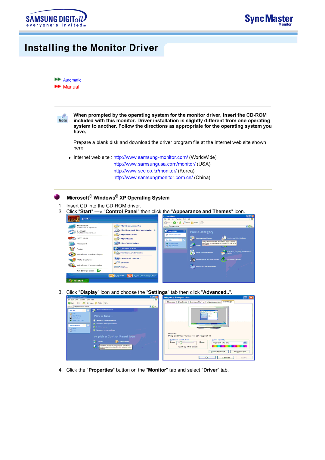 Samsung 591S, 793S, 793DF, 795DF, 797DF, 997DF, 793MB, 795MB manual Microsoft Windows XP Operating System 