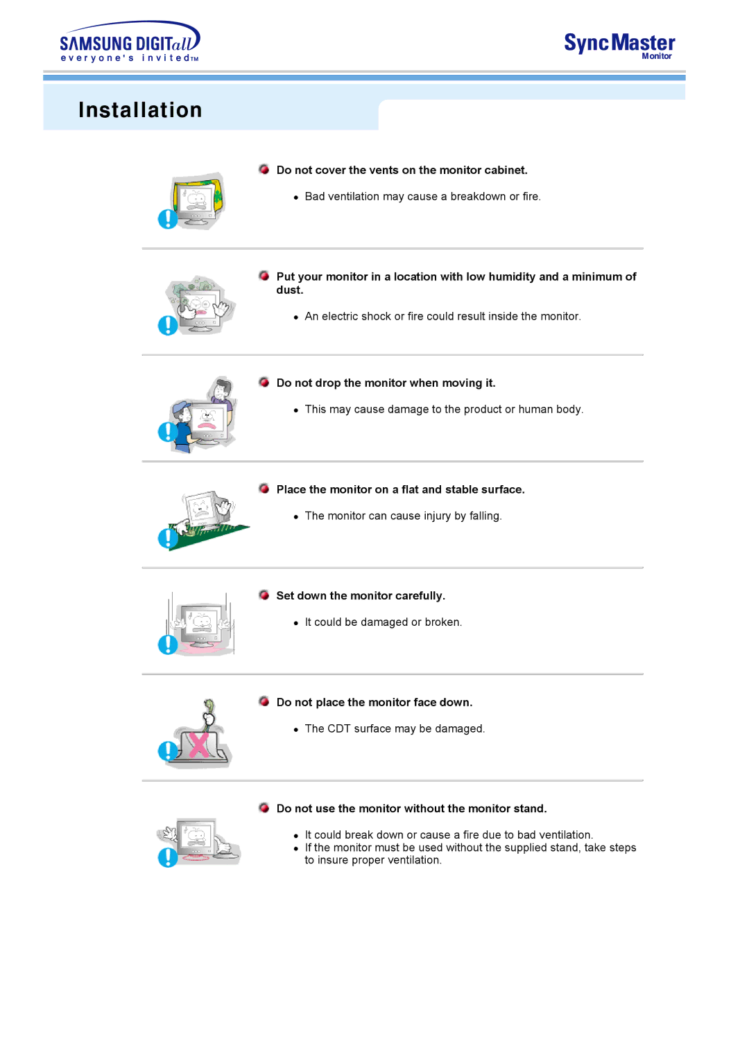 Samsung 591S, 793S, 793DF, 795DF, 797DF, 997DF, 793MB, 795MB manual Installation 