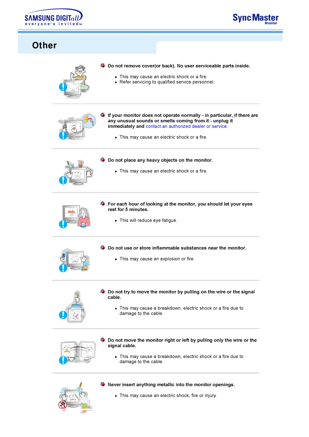 Samsung 591S, 793S, 793DF, 795DF, 797DF, 997DF, 793MB, 795MB manual Other, Do not place any heavy objects on the monitor 