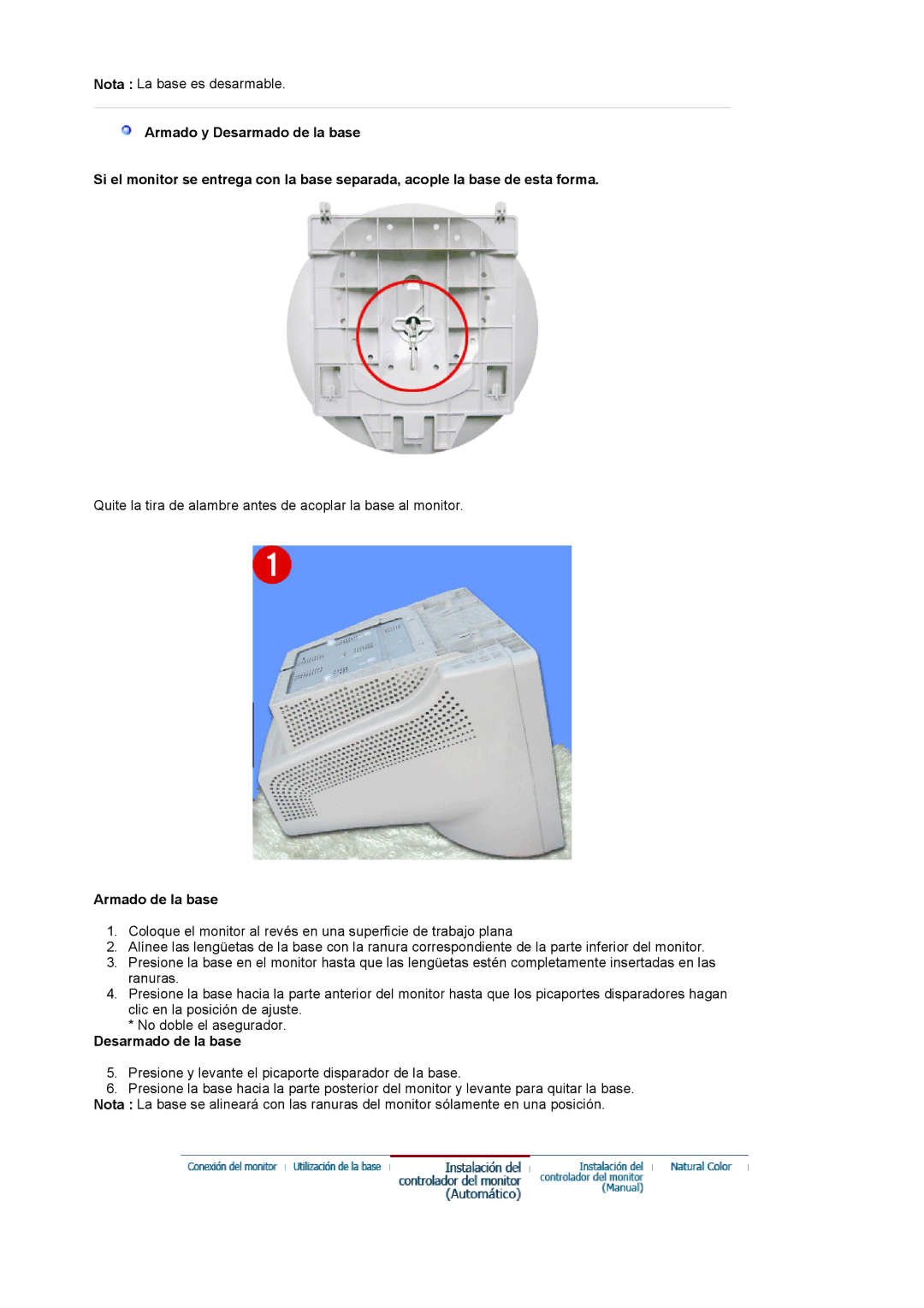 Samsung 591S manual Armado de la base, Desarmado de la base 