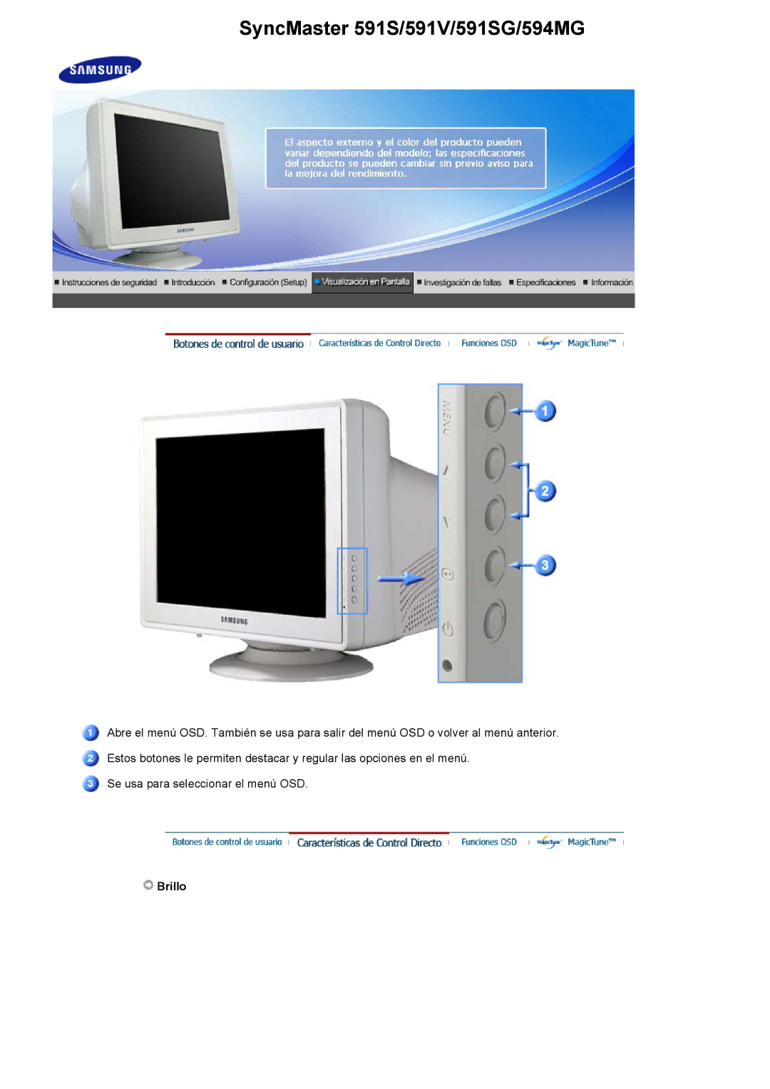 Samsung manual SyncMaster 591S/591V/591SG/594MG, Brillo 