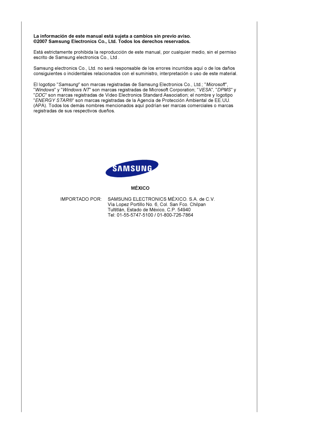 Samsung 591S manual México 