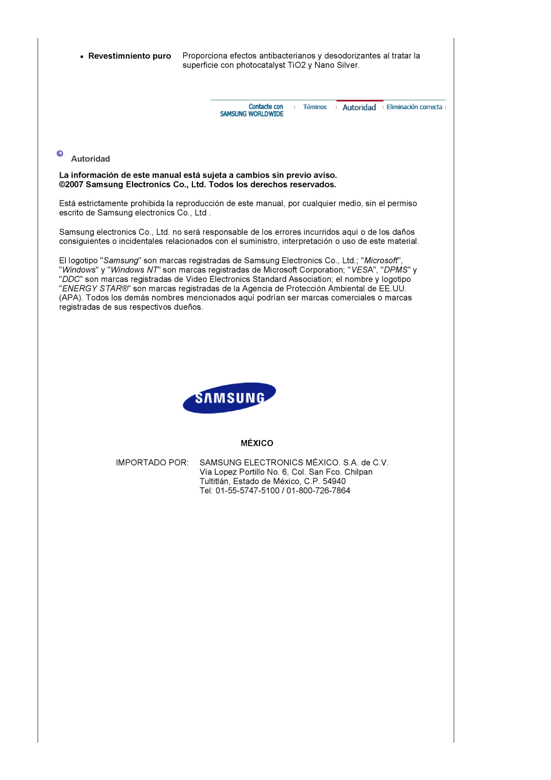 Samsung 591S manual México 