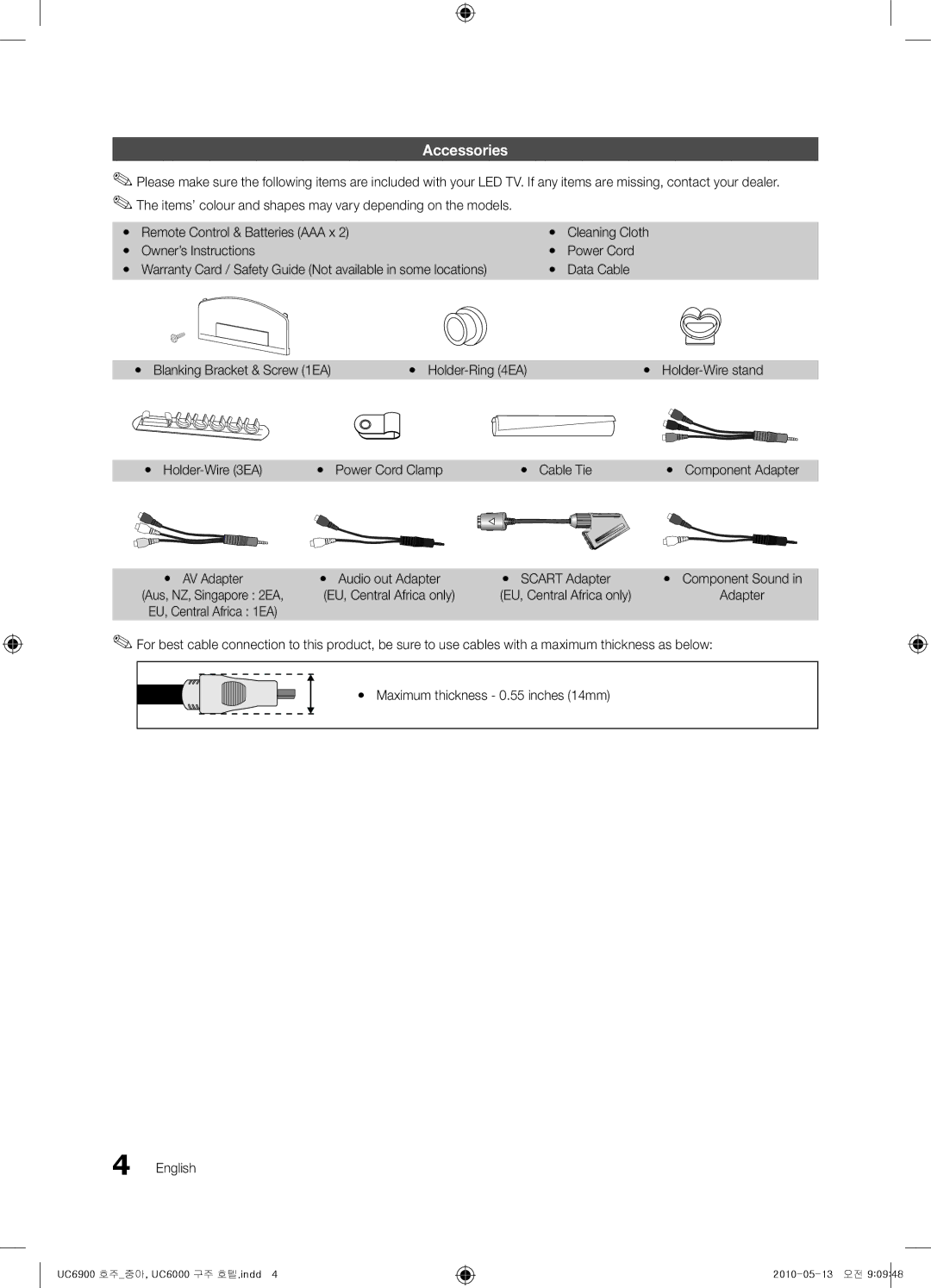 Samsung 6000, 6900 installation manual Accessories 