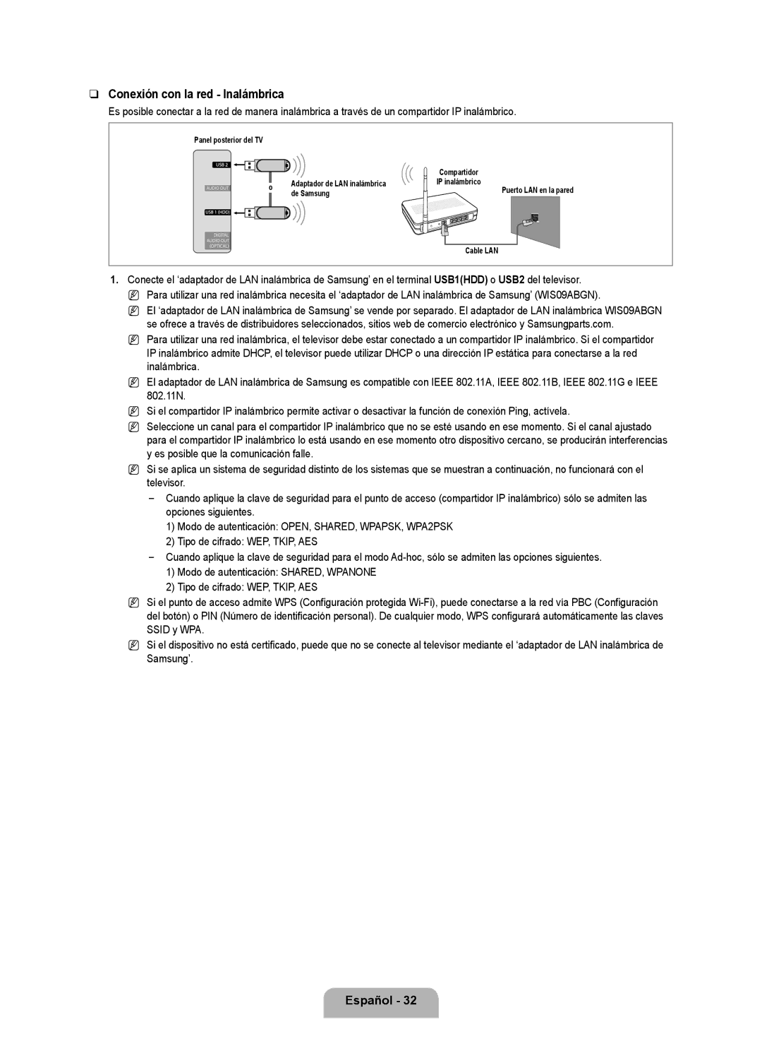 Samsung UNB6000, UN55B6000, UN46B6000, UN40B6000VF, UN32B6000, UN2B6000 user manual Conexión con la red Inalámbrica 