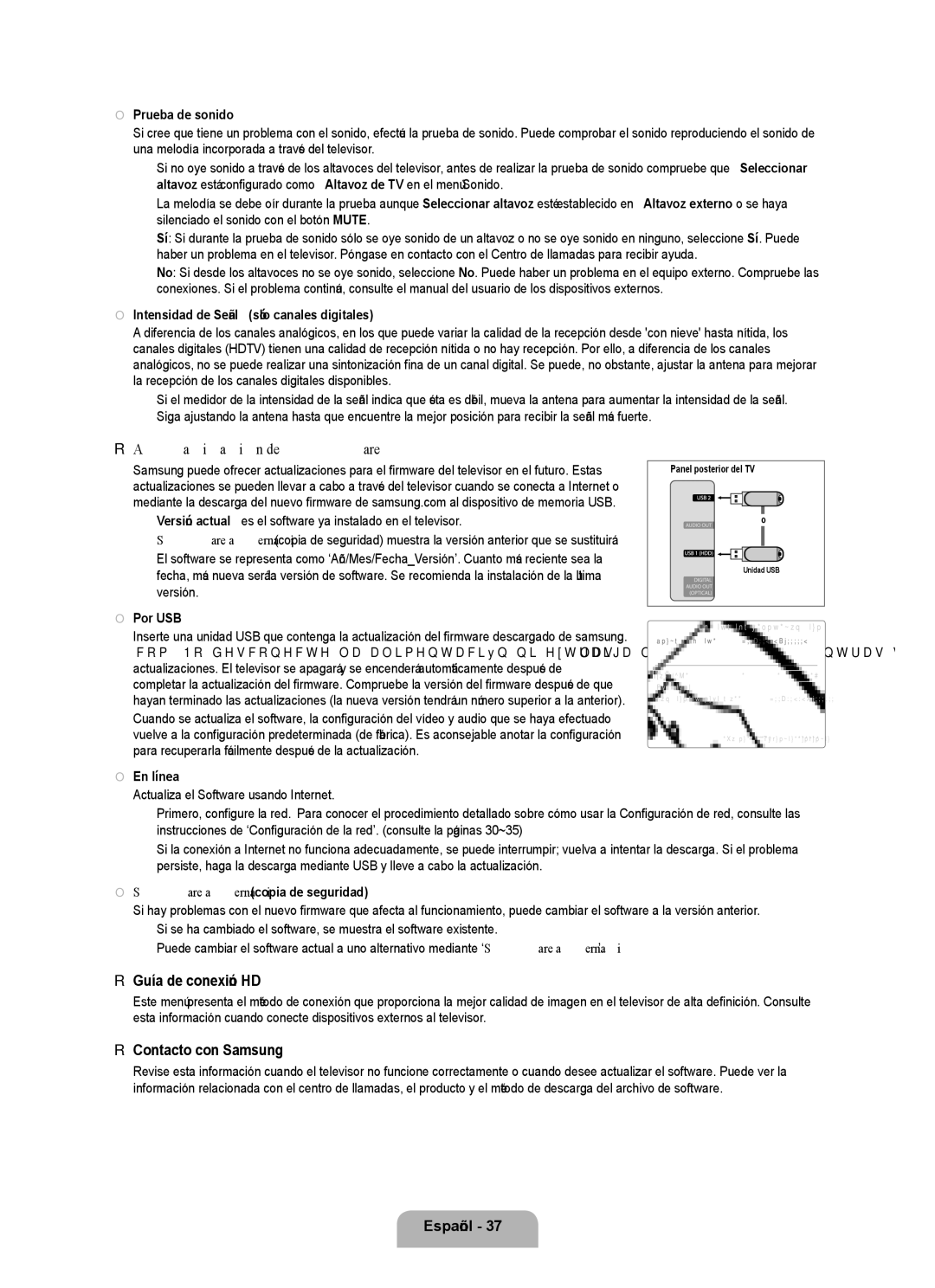 Samsung UN32B6000, UNB6000, UN55B6000, UN46B6000 Actualización del software, Guía de conexión HD, Contacto con Samsung 