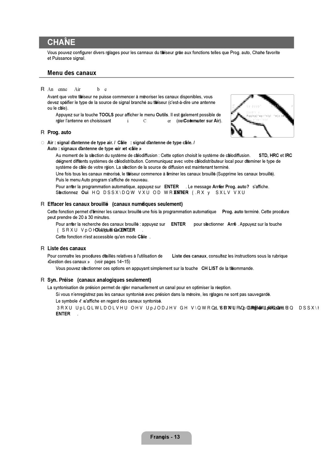 Samsung UN55B6000, UNB6000, UN46B6000, UN40B6000VF, UN32B6000, UN2B6000 user manual Menu des canaux 