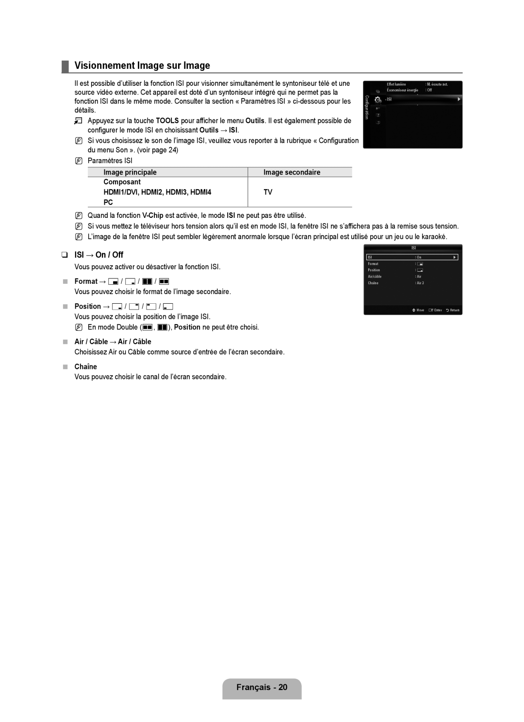 Samsung UNB6000, UN55B6000, UN46B6000, UN40B6000VF, UN32B6000, UN2B6000 user manual Visionnement Image sur Image 