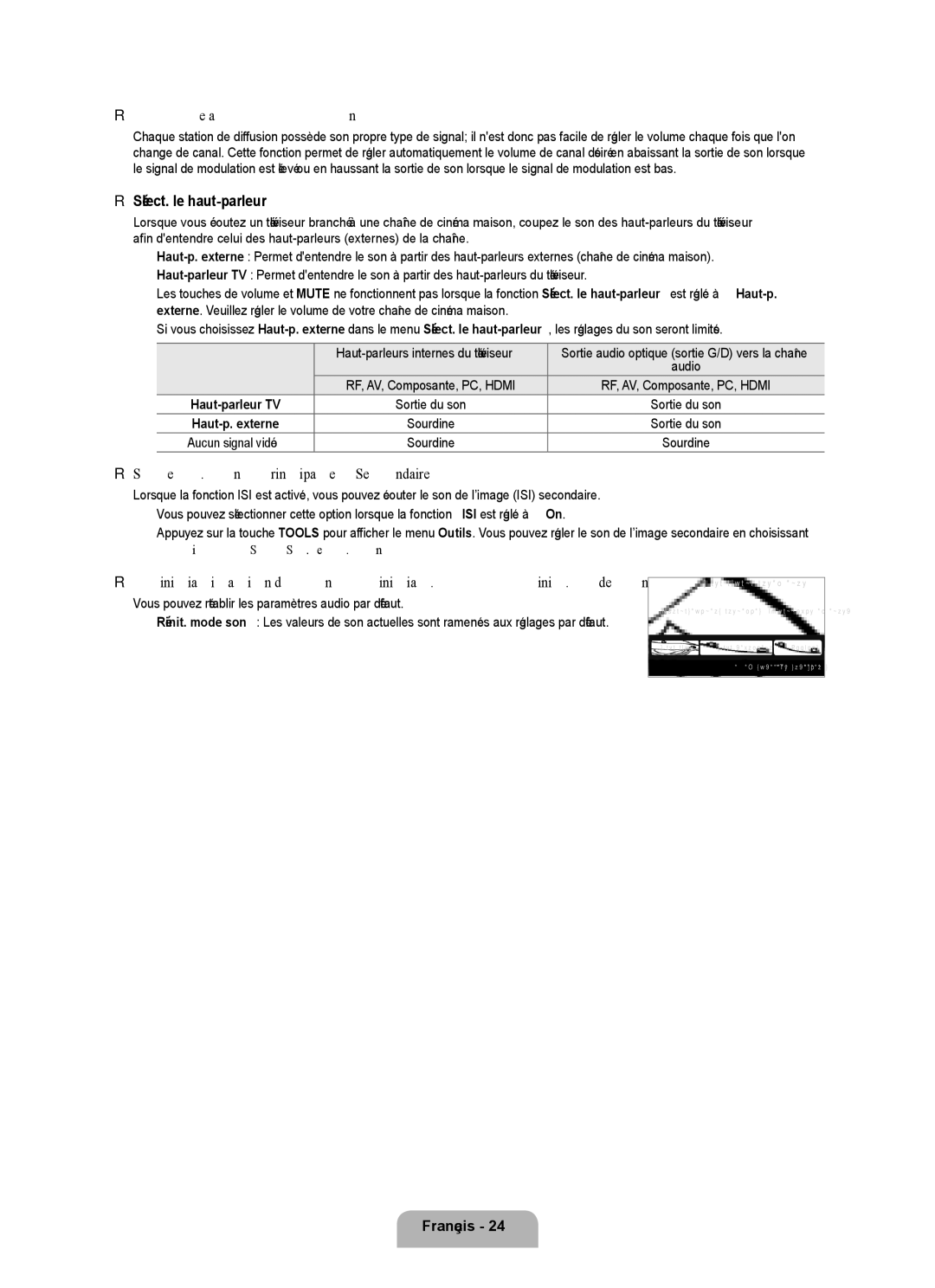 Samsung UN40B6000VF, UNB6000 Volume auto → Off / On, Sélect. le haut-parleur, Sélect. son→ Principale / Secondaire 