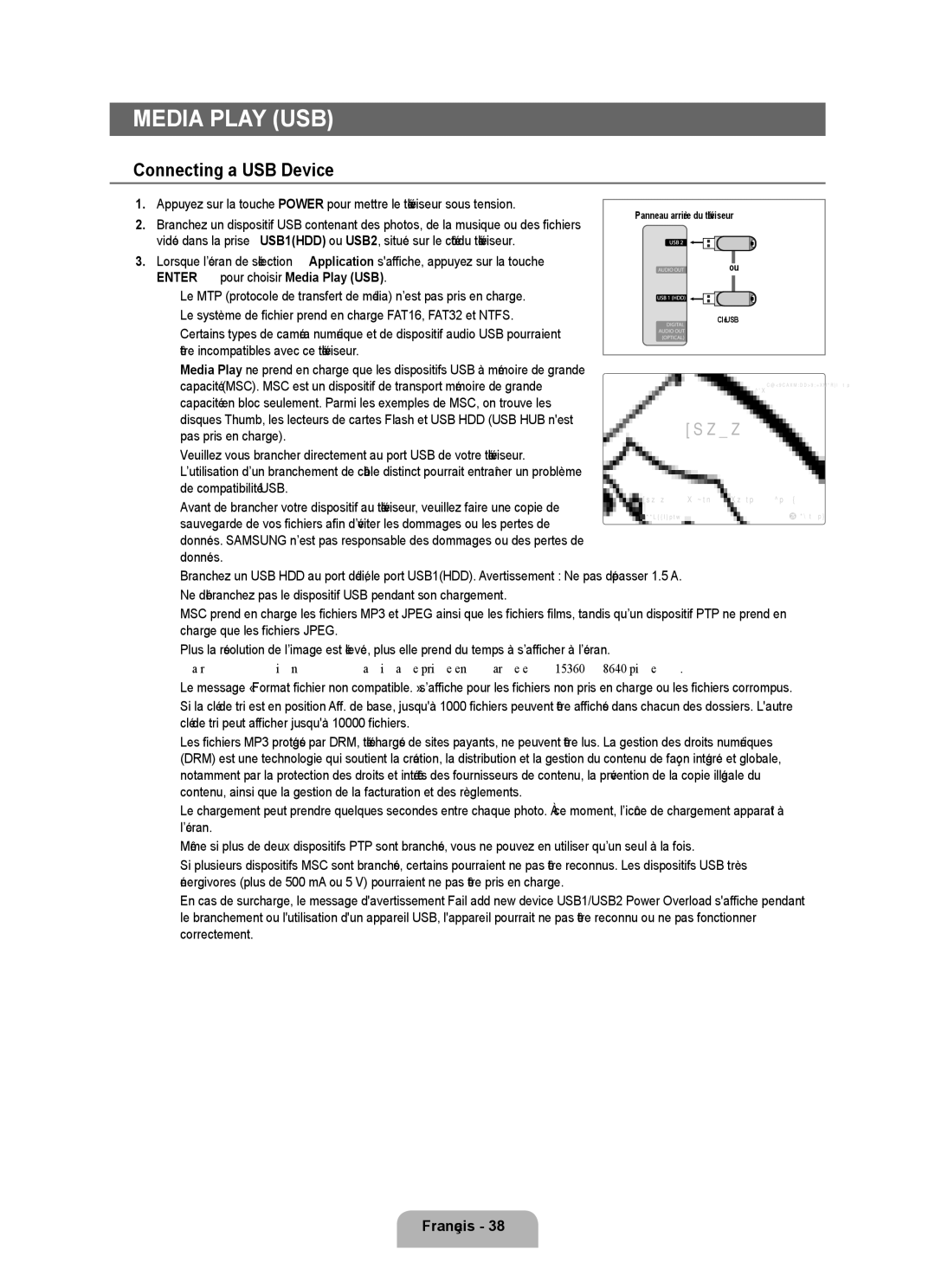 Samsung UN46B6000, UNB6000, UN55B6000, UN40B6000VF, UN32B6000, UN2B6000 user manual ENTEREpour choisir Media Play USB 