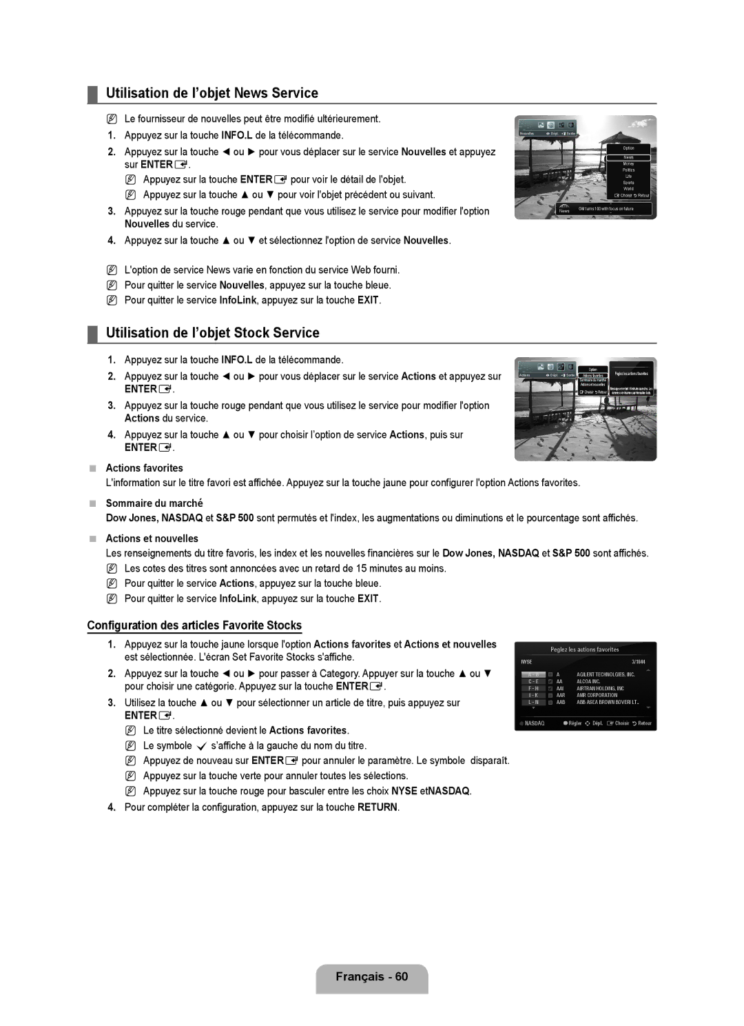 Samsung UNB6000, UN55B6000, UN46B6000, UN40B6000 Utilisation de l’objet News Service, Utilisation de l’objet Stock Service 