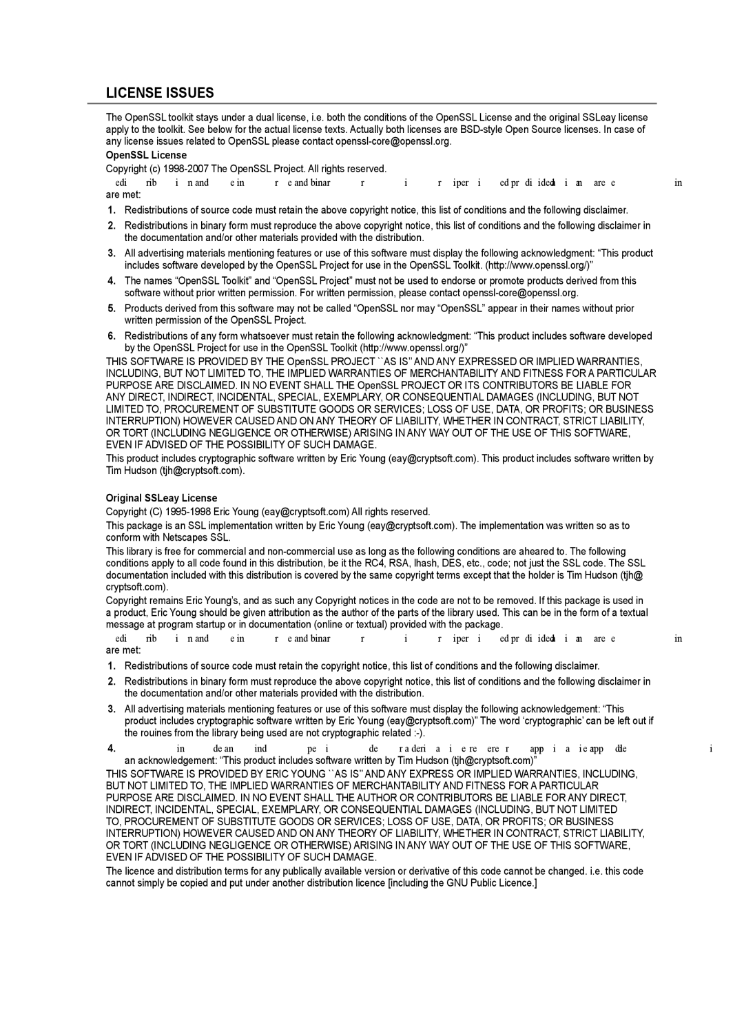 Samsung UNB6000, UN55B6000, UN46B6000, UN40B6000VF, UN32B6000, UN2B6000 OpenSSL License, Original SSLeay License 