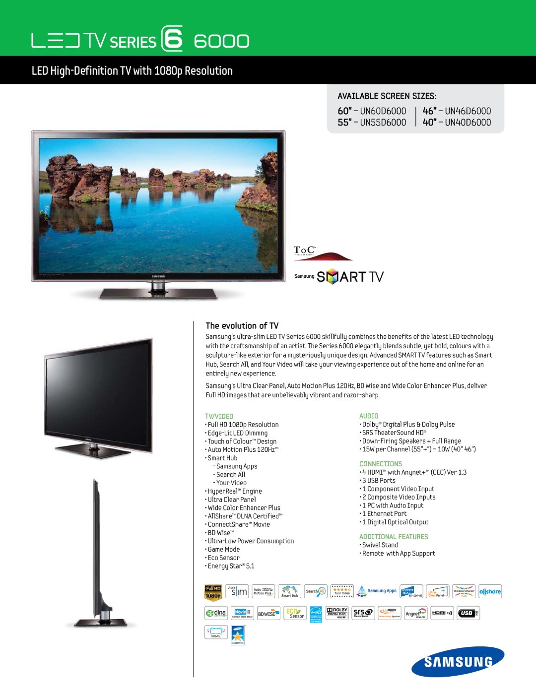 Samsung 6000 manual LED High-Definition TV with 1080p Resolution 