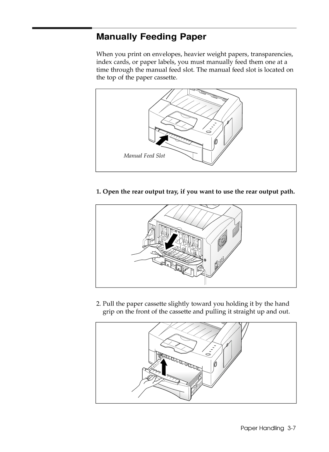 Samsung 6050 manual Manually Feeding Paper 