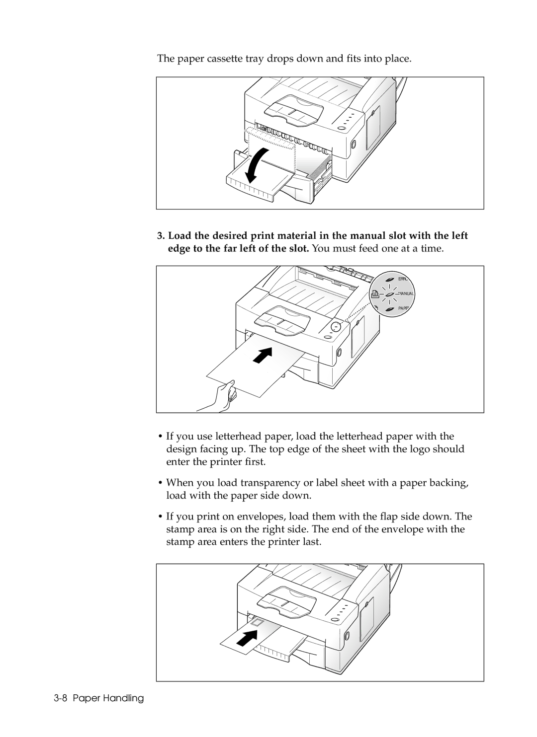 Samsung 6050 manual Paper cassette tray drops down and fits into place 