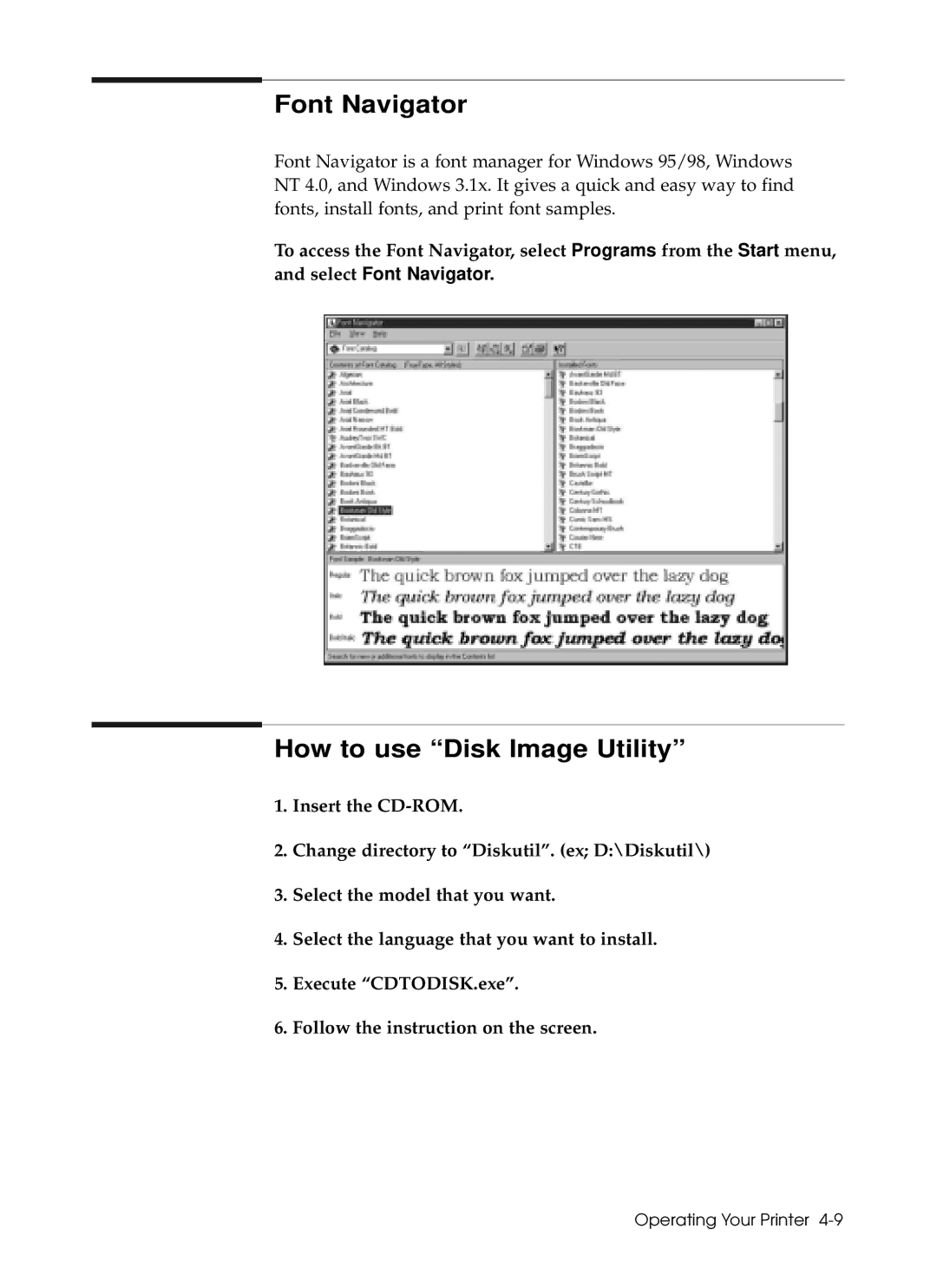 Samsung 6050 manual Font Navigator, How to use Disk Image Utility 