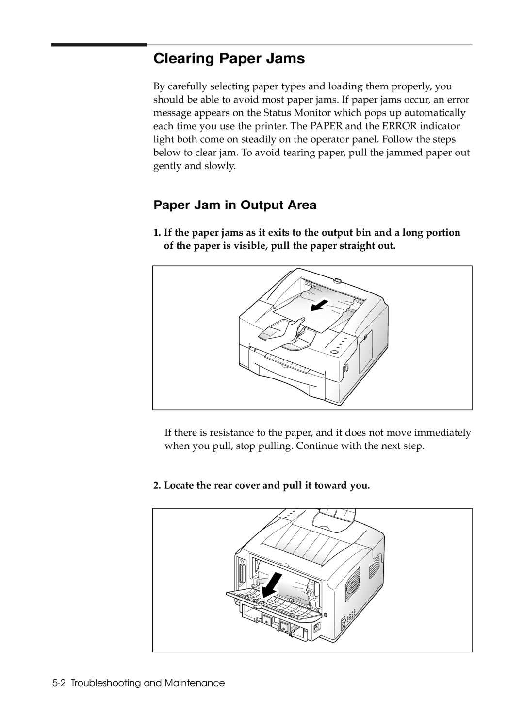 Samsung 6050 manual Clearing Paper Jams, Paper Jam in Output Area 