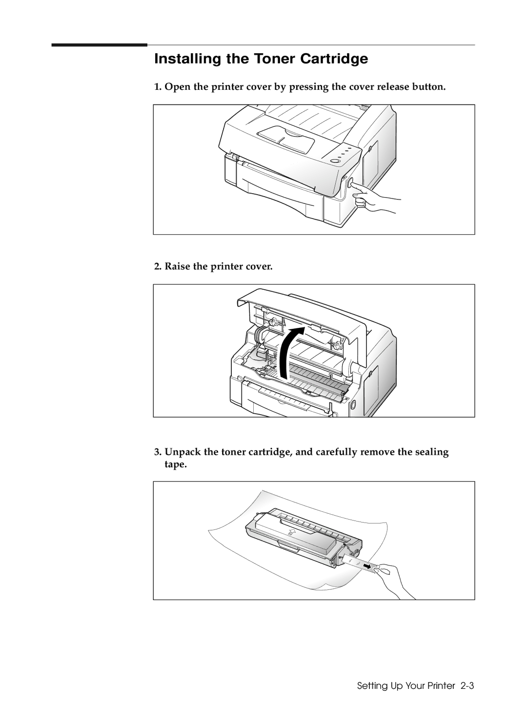 Samsung 6050 manual Installing the Toner Cartridge 