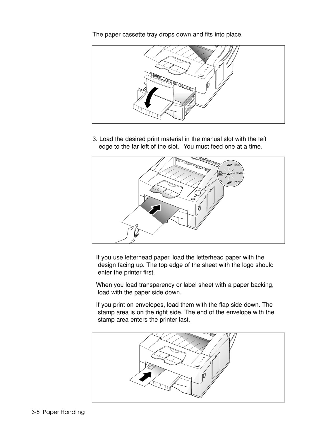 Samsung 6050 manual Paper cassette tray drops down and fits into place 