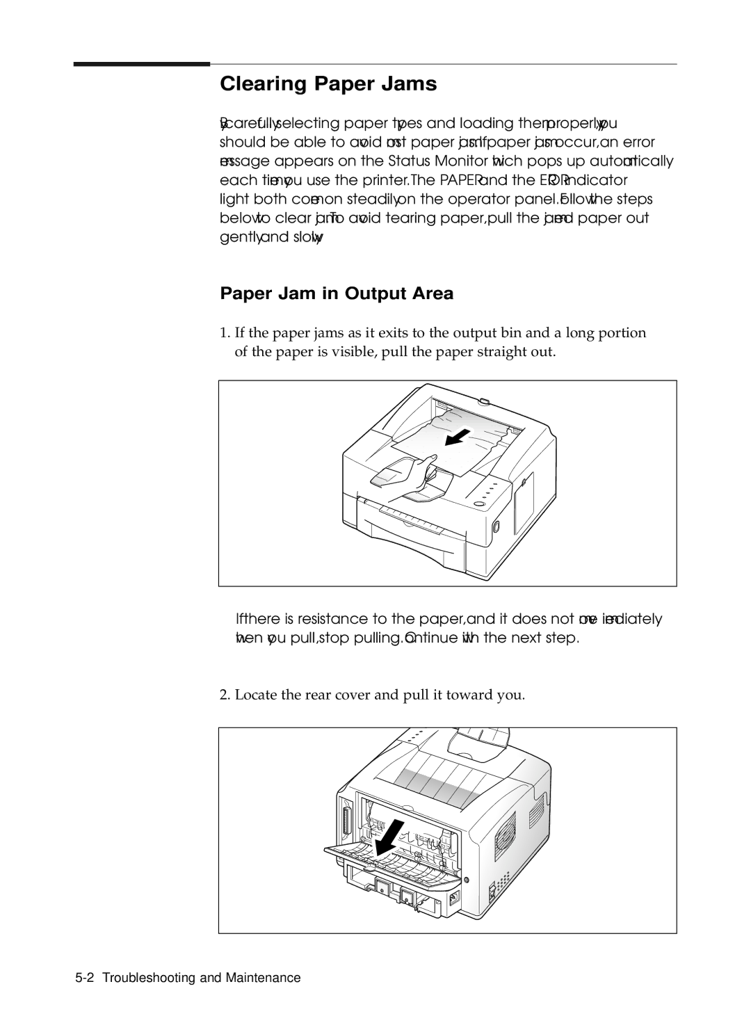 Samsung 6050 manual Clearing Paper Jams, Paper Jam in Output Area 