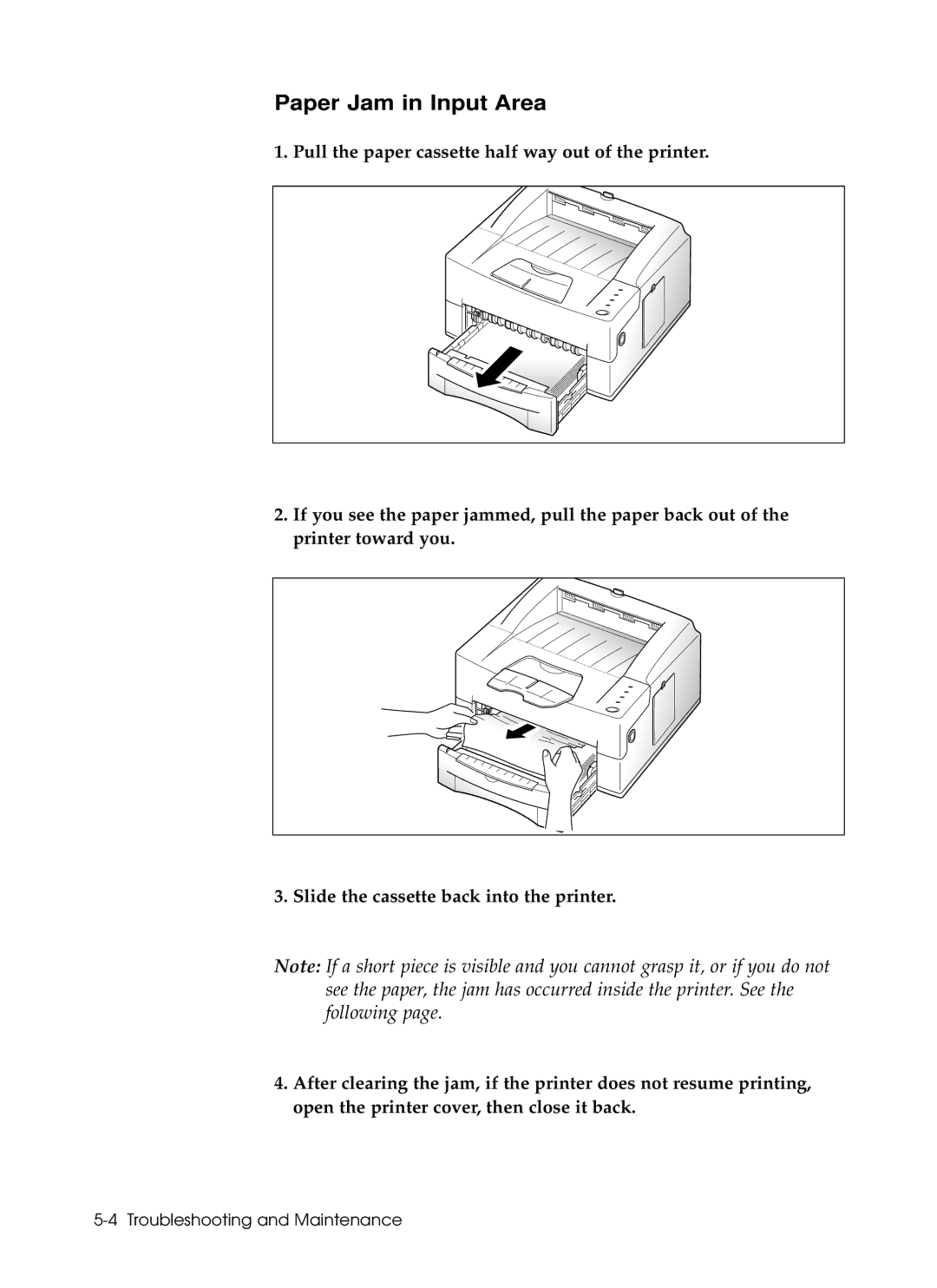 Samsung 6050 manual Paper Jam in Input Area 