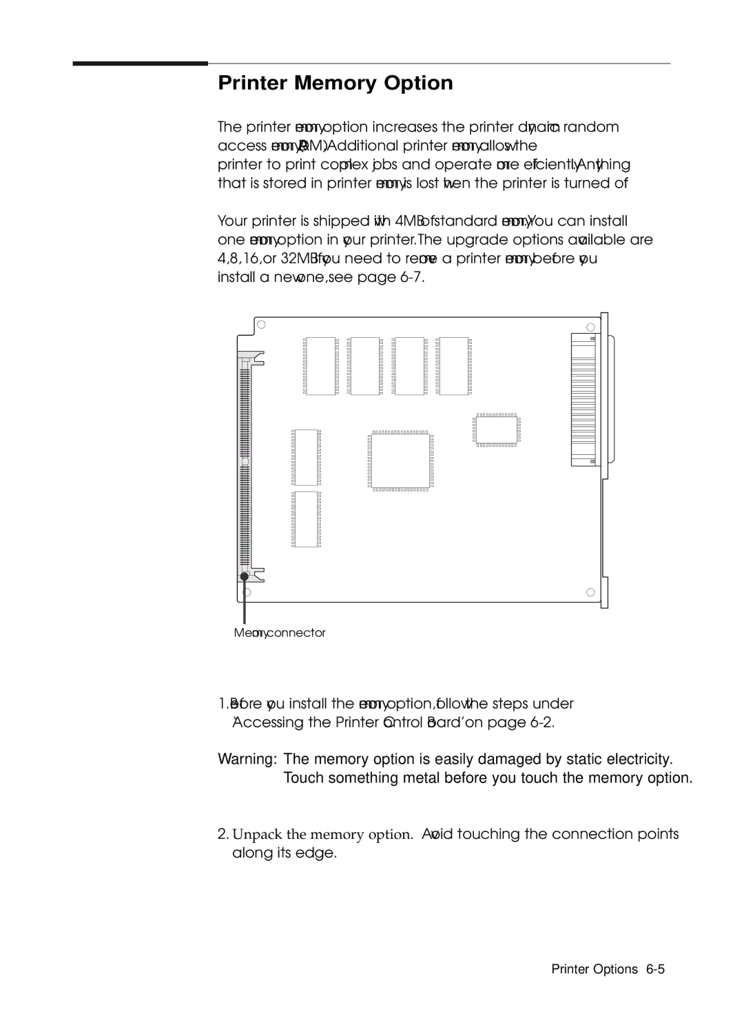 Samsung 6050 manual Printer Memory Option 