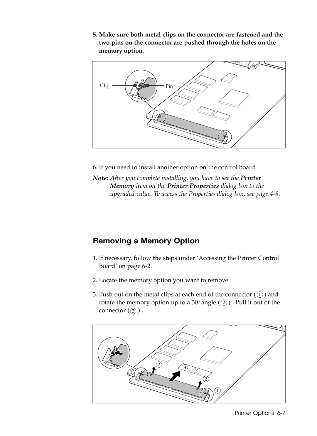 Samsung 6050 manual Removing a Memory Option 