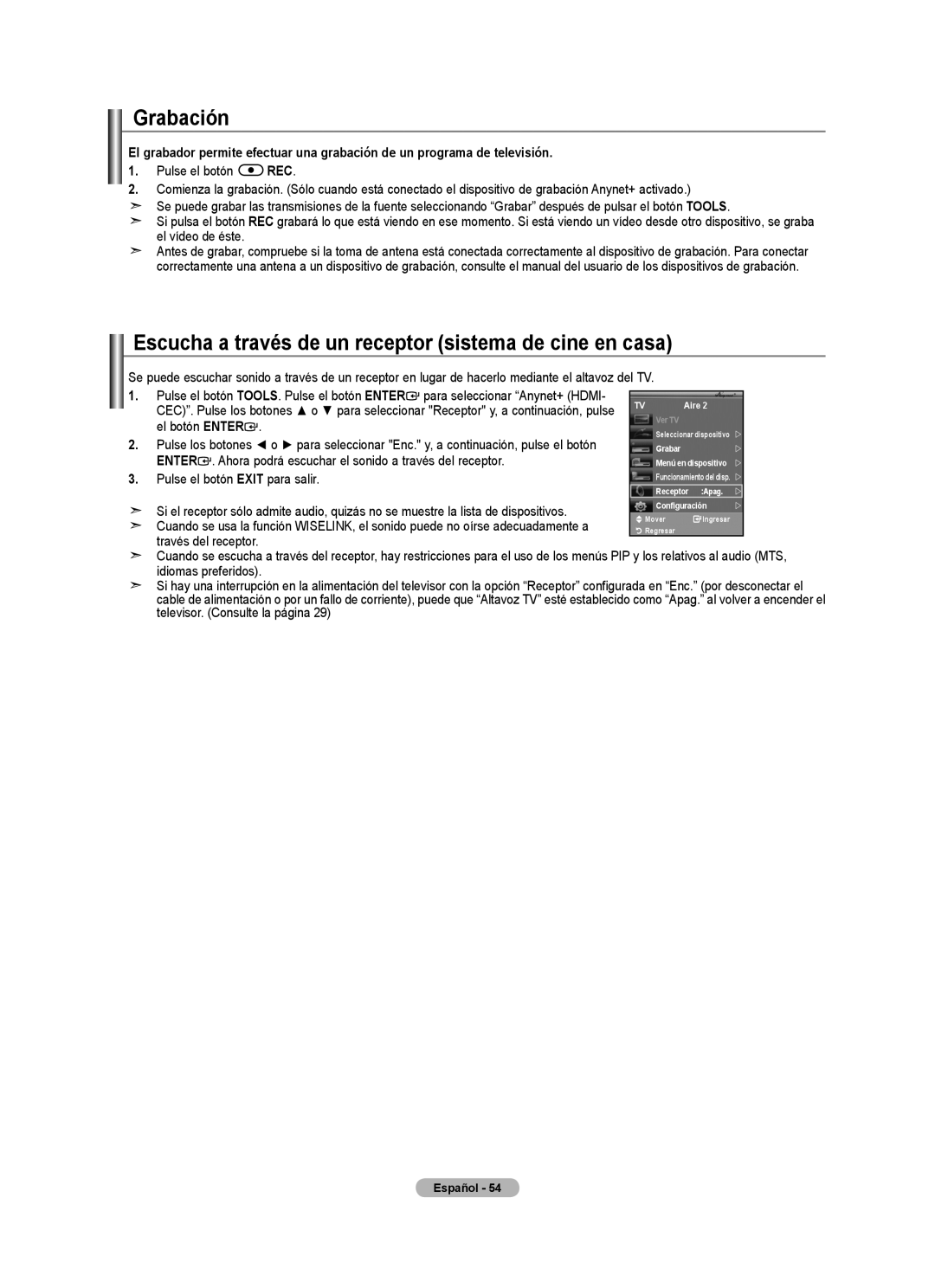 Samsung 610 user manual Grabación, Pulse el botón REC, El botón Enter 